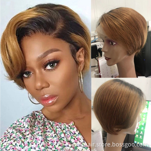 Wholesale Full Cuticle Human Hair Wig pixie cut human hair wig T Lace Frontal Brazilian Virgin Human Hair Wigs for black woman